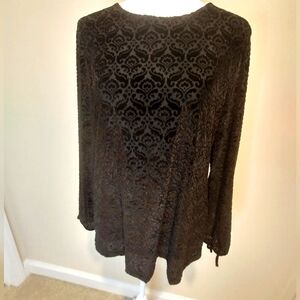 Talbots Black Long Sleeve Tunic with Velvet Damask Pattern